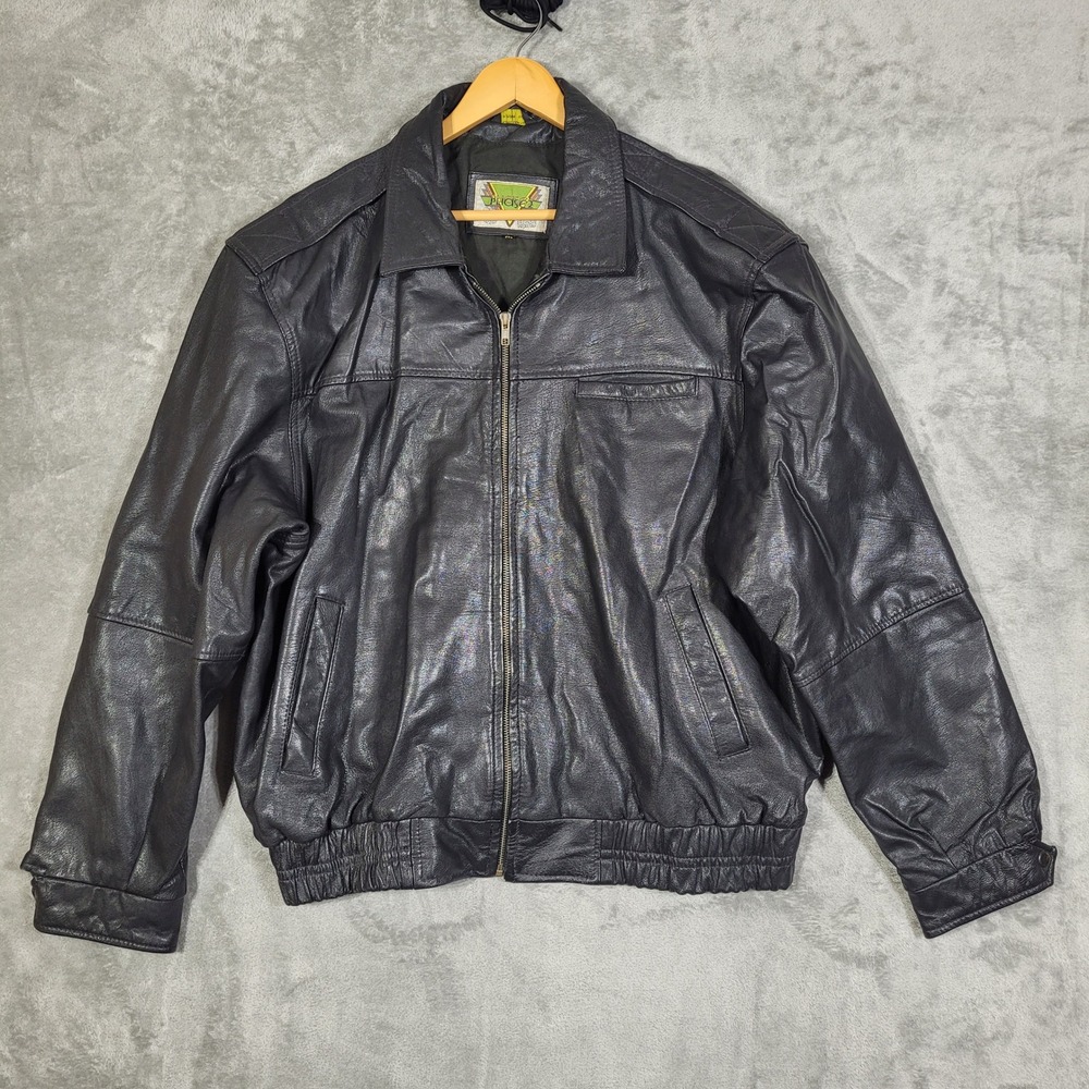 Vintage 90's Phase 2 Leather Jacket Bomber Mens XL Reg Lined Black Extra Large
